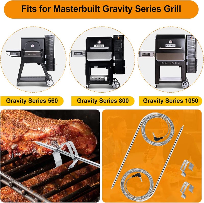 COMVIEE 2-Pack Meat Temperature Probe Replacement Parts for Masterbuilt Gravity Series 560/800/1050 Grill + Smoker, with 2 Grill Clips and 2 Probe Grommets, Replace Accessories Number: 9004190170 - Image 4